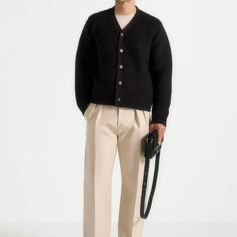 Pull décontracté épais pour hommes, col en V, cardigan pour hommes pour l'automne et l'hiver